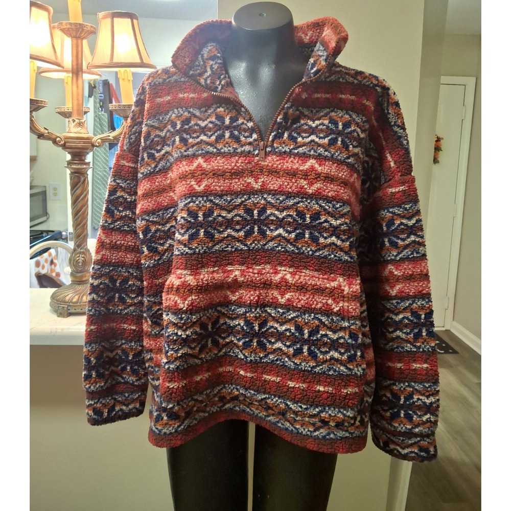 American Eagle Aztec Half Zip Sherpa Fleece Long Sleeve Pullover Sweater Medium